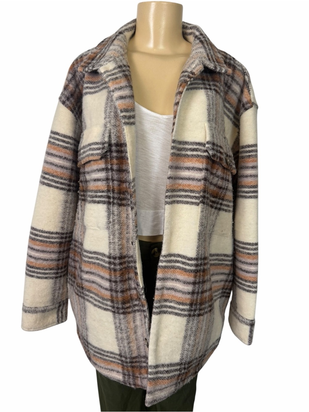 Saltwater luxe women’s wool blend plaid flannel shacket size large